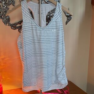 Nike White and Blue Striped Tank Top